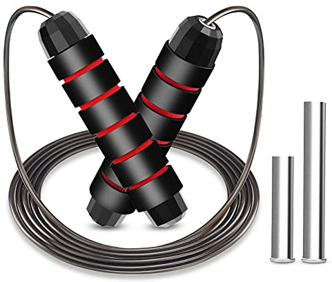 Howeet Corde à sauter lestée, corde à sauter lourde avec poignée en EVA, corde de vitesse, longueur réglable de 2,7 m, convient pour les exercices d'aérobic (poignée de 160 g)