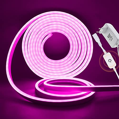 XUNATA 12V Dimmbar Neon LED Streifen, 2835 LED Strip Wasserdicht Diffusion Silikon Neon Flex LED Lichtband Lichtschlauch für Innen Aussenbereich Heim Weihnachtsfeier Deko (Rosa, 2M)