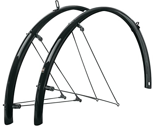 SKS GERMANY BLUEMELS BASIC 28 45MM SET Juego de guardabarros (de robusta construcción en sándwich, sistema de seguridad ASR, puntales en V con puentes fijos para un ajuste flexible), Negro