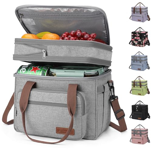 Maelstrom 23L Insulated Lunch Box For Men Women,Expandable Double Deck Lunch Cooler Bag,Lightweight Leakproof Tote Bag With Side Tissue Pocket,Gray