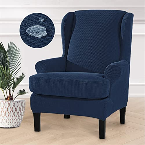 Lukery Ohrensessel Überzug Wasserdicht, Ohrensessel Bezug 2 Teilig Stretch Ohrensessel Überwurf mit Armlehnen Husse für Ohrensessel Sesselbezug Elastisch Sesselschoner (One Size,Navy blau)