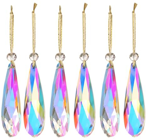 Crystal Glass Christmas Ornaments, 6Pcs Teardrop Prism Hanging Crystals for Christmas Tree,Centerpieces,Wedding,Party Decor (Crystal AB)