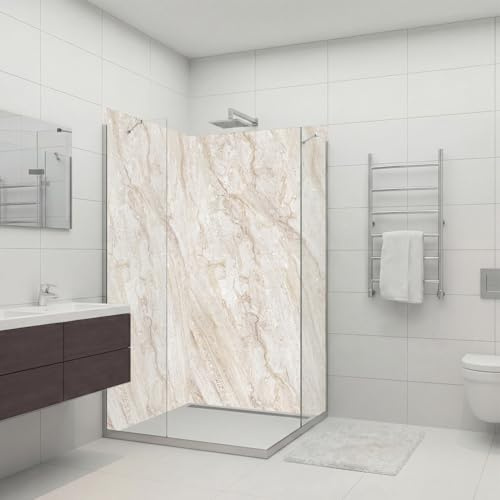 Dedeco 2x Premium Bad Duschrückwand mit Motiv: Marmor V9, 90x210cm, wasserfest, hochwertig fugenlose Wandverkleidung aus 3mm-Alu-Verbundplatte, Fliesenersatz ohne Bohren, Made in Germany