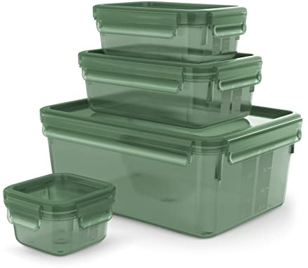 Emsa N11706 Clip & Close Eco 4-teiliges Frischhaltedosen-Set | 0,2/0,55/1/3,7 Liter | 100% dicht/hygienisch/unbedenklich | mikrowellentauglich | gefriergeeignet | BPA-frei | Grün