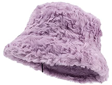 LAKKOA Bucket Hat Damen, Winter-Fell-Eimer-Hüte Fischerhut, Einfarbiger Pilzhut, Lila, Gestrickter Fischerhut Mit Schnur, Warmer Festival-Hut Für Frauen, Mädchen, Männer