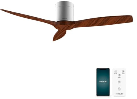 Cecotec Ventilateur de Plafond EnergySilence Aero 5500 Aqua IronDarkWood Connected, Moteur DC 40W, Diamètre 132 cm, Basse Consommation, Wifi, Télécommande, Extérieur, Minuteur, Été/Hiver, Silencieux