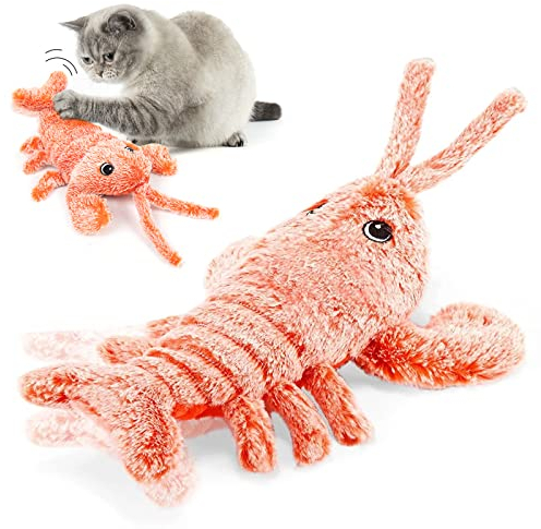 SLE Interaktiver Beweglicher Hummer für Katzen - Bewegungsaktiviertes Spielzeug mit Catnip, USB Aufladbar, Waschbar, Touch-Aktiviert - Plüsch Katzenübung
