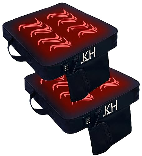 KIMI HOUSE 2 Pieces Black Heated Indoor & Outdoor Chair Cushion, Boat Canoe Kayak Seat, Stadium Seating for Bleachers, Best for Camping, Bleachers, Sports Events