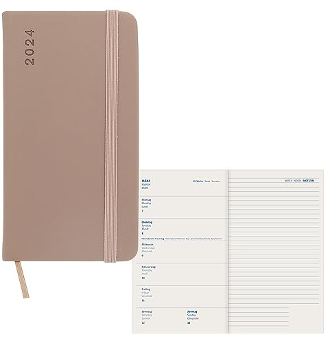Idena 11073 - Terminkalender 2024, 80 x 150 mm, slim braun, 192 Seiten, 1 Woche auf 1 Seite, Agenda, Wochenplaner, Soft Touch Einband