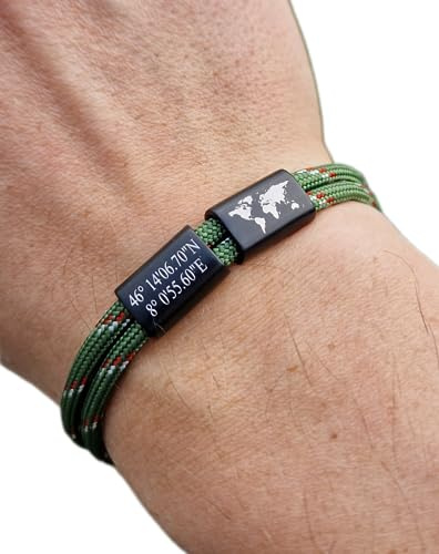 Gravur Armband Koordinaten, Weltkarte, Kompass, Surfer Armband, personalisiertes Armband, Schmuck, Familie, Muttertag, Weihnachten, Geschenk, Weltenbummler