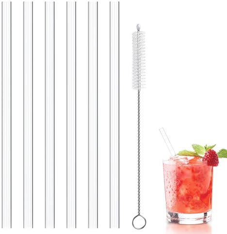 6PCS Replacement Cup Straw, Reusable Straw with 1 Straw Brush Jumbo Hard Plastic Straw Clear Boba Straws Straight Drinking Straws for Milk Shake Boba Juice (21.5cm)