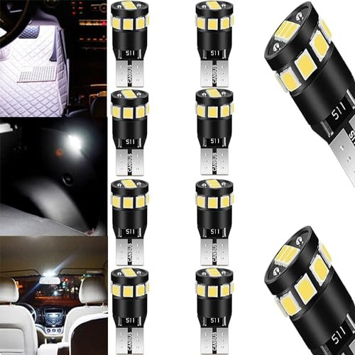 YOUNLEN T10 W5W LED 6500K (Blanco), Canbus Sin Errores, 12V, 220LM, 2.5W, Chip 12SMD 2035, IluminacióN Interior LED Para AutomóVil, Luz De Techo, Reemplazo De PosicióN De LáMpara (Paquete De 10)