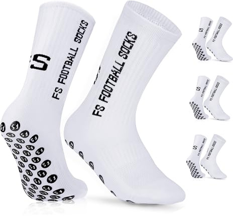 Gohanny Chaussette Antidérapante Foot Homme Femme Lot de 3 Grip Socks Football 35-39 Football Socks pour Basket Trekking Cyclisme Tennis Yoga,Blanc