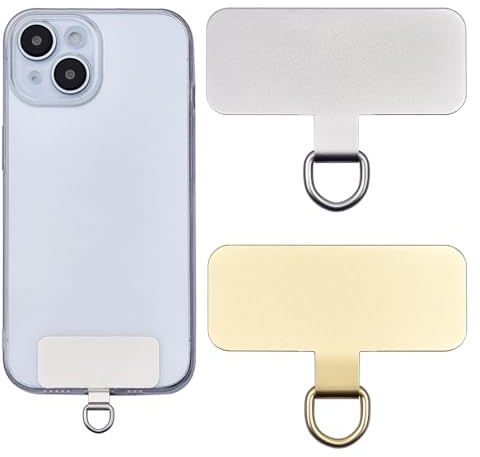 Jaslongri Mobile Phone Chain Pads, Mobile Patch, Mobile Patch, Metal Pads, Universal Mobile Phone Strap Pads without Adhesive, Durable Stable Pads, Mobile Phone Lanyard Pads., Silver, gold, 47mm*20mm
