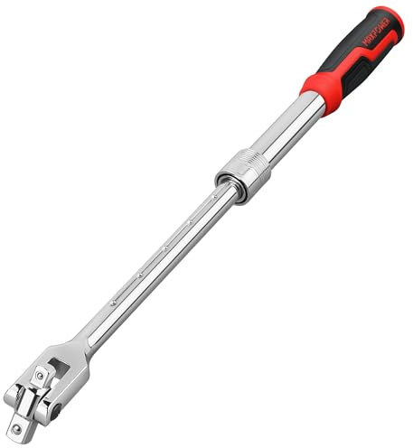 MAXPOWER Extendable Breaker Bar, Dual Head 1/2 & 3/8 Drive 360° Flex Head Cheater Bar, 5-Gear Extending Locking, Extendable Handle 13-3/8 to 18