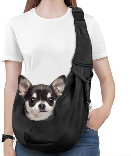 Pawaboo Hundetragetasche Welpen, Tragbare Transporttasche für Hunde Bis zu 12 lbs, Tragetuch Hund Katzen Verstellbar, Outdoor Tragetuch Haustiere Umhängetasche für Klein Hund Katze, Schwarz