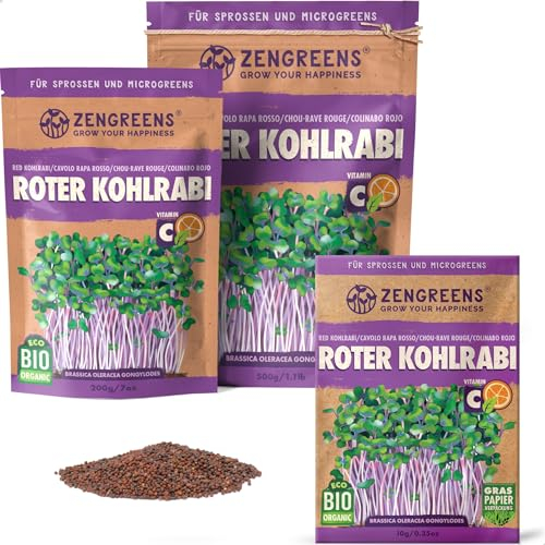 ZenGreens® - Semi di cavolo rapa rosso biologico - Scegli tra 10g, 200g e 500g - Germogli di cavolo rapa rosso - Germinazione superiore al 97% - Microgreens