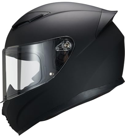 JQF Gear Full Face Motorcycle Helmet WS-607 DOT Approved Motorbike Racing Street Bike Helmets for Adults with Visor (Flat Black B, M)