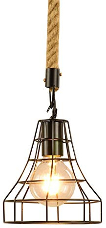 UNbit Modern Metal Cage Lamp Shade Vintage Industrial Loft Style Ceiling Light Fitting Hemp Rope Vintage Light Ceiling Chandelier Lampshade for Cbar Lovely/Cable/Hemp Rope light (Color : Hemp Rope)