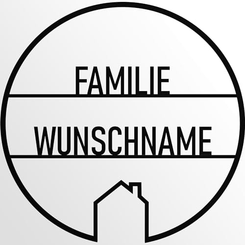 INDIGOS UG - Türschild - Schilder selbst gestalten - Aluverbundplatte - Kreis Haus - schwarz - 90 cm - Wunschname - Namensschild - Schild personalisiert - Schild für Familie, Freunde, Geschenk