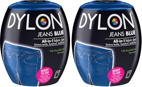 DYLON Washing Machine Fabric Dye Pod for Clothes & Soft Furnishings, 350g – Jeans Blue (Pack of 2)