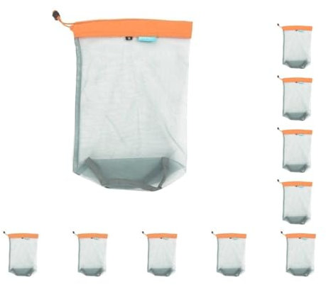 Mealoodiousmusea 10er-Set ultraleichte Aufbewahrungsbeutel aus Nylon-Netzgewebe mit Kordelzug, für Camping, Reisen, Orange, Größe S
