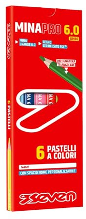 Seven Buntstifte Set, Farbstifte mit dicker 6.0 Mine, Holzbuntstifte mit Namensschild, FSC-zertifiziertem Holz, ideal für Schule, Freizeit, Geschenkidee Kinder, 6er-Pack