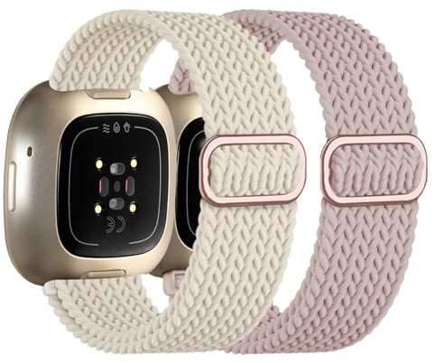 Zythtic 2 Stück Geflochtene Armband Kompatibel mit Fitbit Versa 4 /Fitbit Versa 3/Fitbit Sense/Sense 2 für Damen und Herren, Elastische Nylon Ersatzbänder für Versa 3/Versa 4/Sense/Sense 2,Farbe A