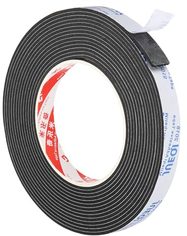 PATIKIL Cinta de Espuma de Sellado 5m/16.4 pies Cinta de Sellado Negro | de Muebles de Puerta de un Solo Lado, 15mm de Ancho 2mm de Grosor, para Ventanas