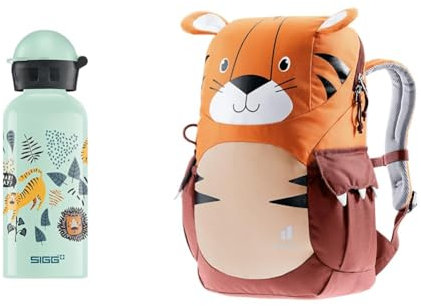 SIGG x deuter Alu Trinkflasche Kinder - KBT Jungle TZZ - Auslaufsicher - Klimaneutral Zertifiziert - 0,4L & deuter Kikki Kinderrucksack (8 L)