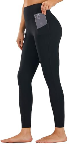 Persit Sport Leggings Damen mit Taschen High Waist Blickdicht Sporthose Yogahose Lang Laufhose Gym Leggins Tights Schwarz 71cm M