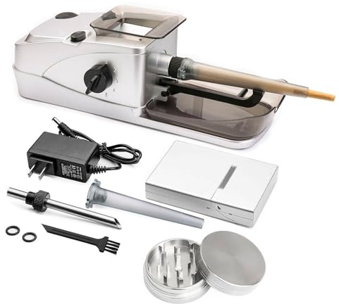 Electric Rolling Machine Set with Manual Herb Grinder and Pre-Roll Holder Case - Grind, Pack King Size Cones