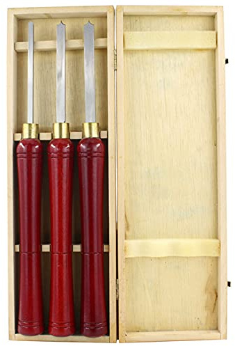 QZHDX Ensemble de 3 Ciseaux pour Tour à Bois HSS Outils de Tournage sur Bois avec Lames en Acier HSS, Embouts en Laiton et étui en Bois pour Charpentier Artisan Cadeau pour Homme