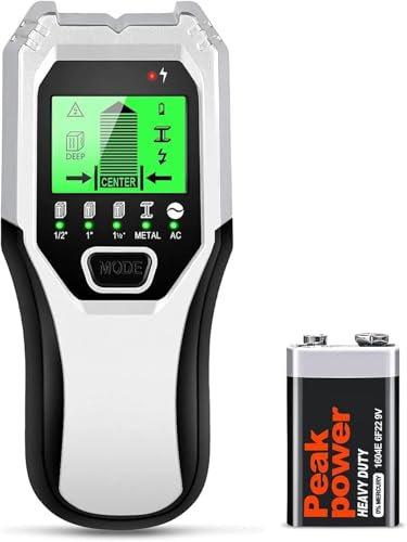 FOLAI Bolzendetektor, Wandscanner, 5-in-1-Bolzendetektor für Holz, Wechselstromdraht, Metallbolzen, Kabel, Balken, mit LCD-Display (grüner Bildschirm)
