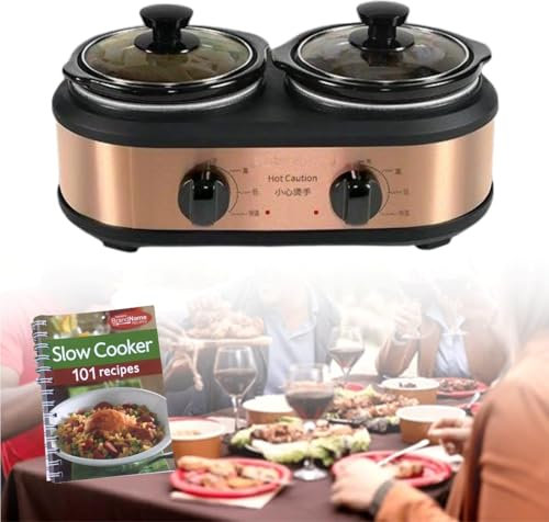 Utensilio de cocina eléctrico de temperatura ajustable, olla de cocción lenta con calentamiento uniforme, 3 niveles de ajuste de calor con libro de recetas, olla de cocción lenta para guisos