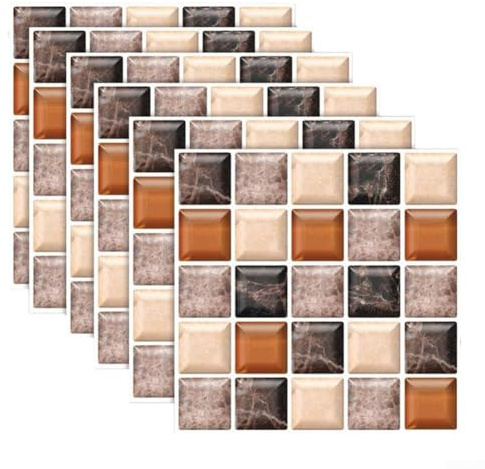 Zilimontt 6pcs Mosaic Tile Stickers Peeling and Sticking Wall Tiles 20x20cm Marble Sticking on Tiles Roll Vinyl Wrap Self-Adhesive Wallpaper for Kitchen Bathroom(B)