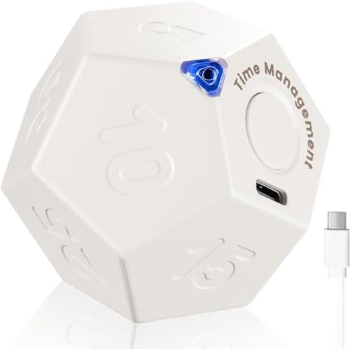 TOSBARRFT Minuteur Rotatif Pomodoro - Minuteur de productivité Rechargeable (Blanc)