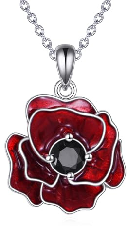 ONEFINTIY Chaîne en argent sterling 925 avec pendentif en forme de rose rouge en émail - Cadeau pour femme