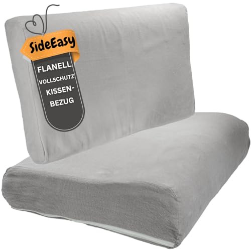 SideEasy Flanell Nackenkissen Bezug 30x50 cm Grau Vollschutz | Nackenstützkissen Bezug Baumwolle -Atmungsaktiv mit Reißverschluss -Vollschutz Überzug - für Gesundheitskissen