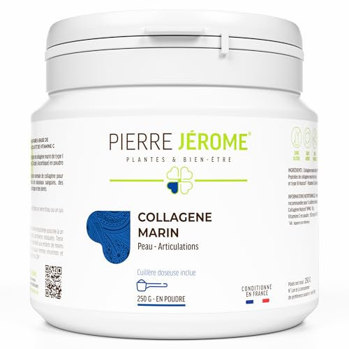 Collagène Marin en Poudre Pierre Jérôme - Collagène Naticol Hydrolysé, Peptides de Type 1 et 3, Vitamine C - Complément Peau, Articulations - 250 G - 25 Jours