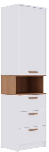 Marmex Grant G6 Kleiderschrank Garderobenschrank Flur mit Regalen und Schubladen Regal mit 2 Fächer Bücherregal Kommode Schmal mit Nischenregal Kinderzimmer Möbel Wohnzimmer Möbel 52x195 cm (Modern)