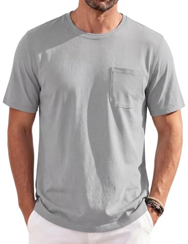 TACVASEN T Shirt Herren Baumwolle Arbeits Tshirt Kurzarm Shirts Rundhals T-Shirt Basic Tshirts Männer Bambus T-Shirts Hellgrau XL