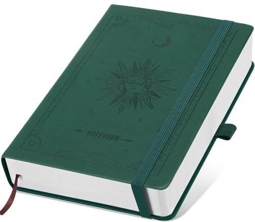 AWBETY Cuaderno de Notas A5,300 páginas, papel 100g/m², se abre 180° plano | Portada blanda de diseño vintage de cuero | Ideal para Bullet Journal profesional y estudio (Verde)