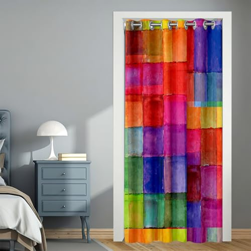 Mateju Vorhang Blickdicht mit Ösen Türvorhang, Verdunklungsvorhänge 1 Stück mit Karient, Thermovorhang Wohnzimmer für Falttür Schrank Raumteiler und Küchen (Mehrfarbig,120x200cm)