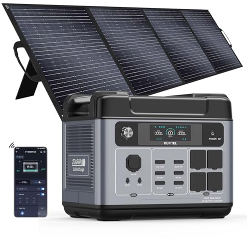 Oukitel P2001 PLUS Centrale elettrica portatile con Pannello Solare da 200W,2400 W generatore solare da 2048 Wh, batteria LiFePO4, ricarica rapida da 1800 W, controllo tramite APP intelligente