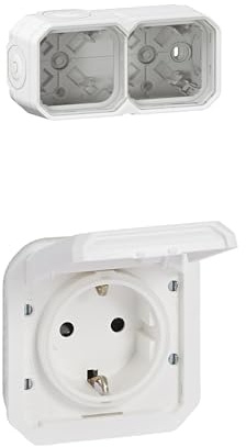 LEGRAND, Plexo New Feuchtraum Aufputzdose 2-fach, horizontal/vertikal installierbar, Weiß, 069690L+2x Plexo New Einsatz, Schraubklemmen, Feuchtraum-Steckdose, IP44 - IK08, Weiß, 069639L