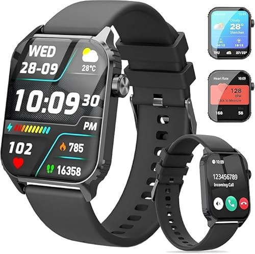 TRAUSI Smart Watches for Women Men, 1.83 inches HD Smartwatch with 120 Sports Modes, Heart Rate/Sleep Monitor, IP67 Waterproof, Bluetooth Call & Music Control for iPhone/Android (Black)