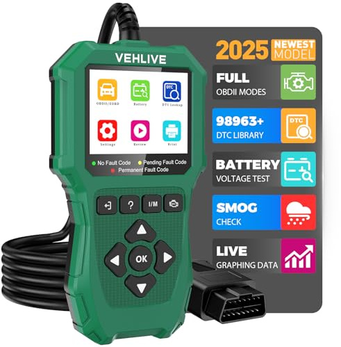 VEHLIVE diagnostiskt mätverktyg för motorcykel, Moto OBD2-skanner med spänningstest, felkodsläsare för motorcykel med snabbtest kompatibel för Yamaha, Honda, Kawasaki, Generation, KYMCO, SYM