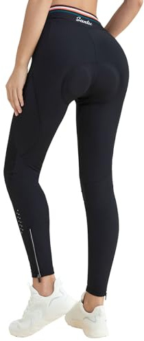 Santic Fahrradhose Lang Damen Gepolsterte Thermo Winter Radhose Sitzpolster Reflektierend Radsport Lange Leggings Hosen Schwarz S