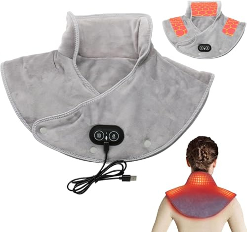 Electric Neck and Shoulder Heating Pad with Vibration, Heizkissen für Nacken Schultern, 3 Wärmestufen & Massagemodus, Elektrisches Nackenwärmer Schulterwärmer Geschenke für Frauen, Mama, Papa